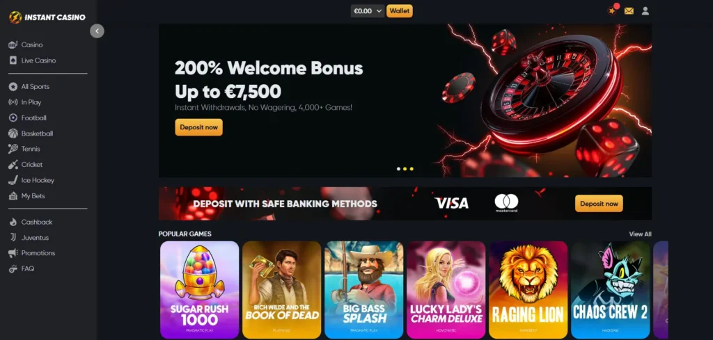 Instant Casino lobby screenshot