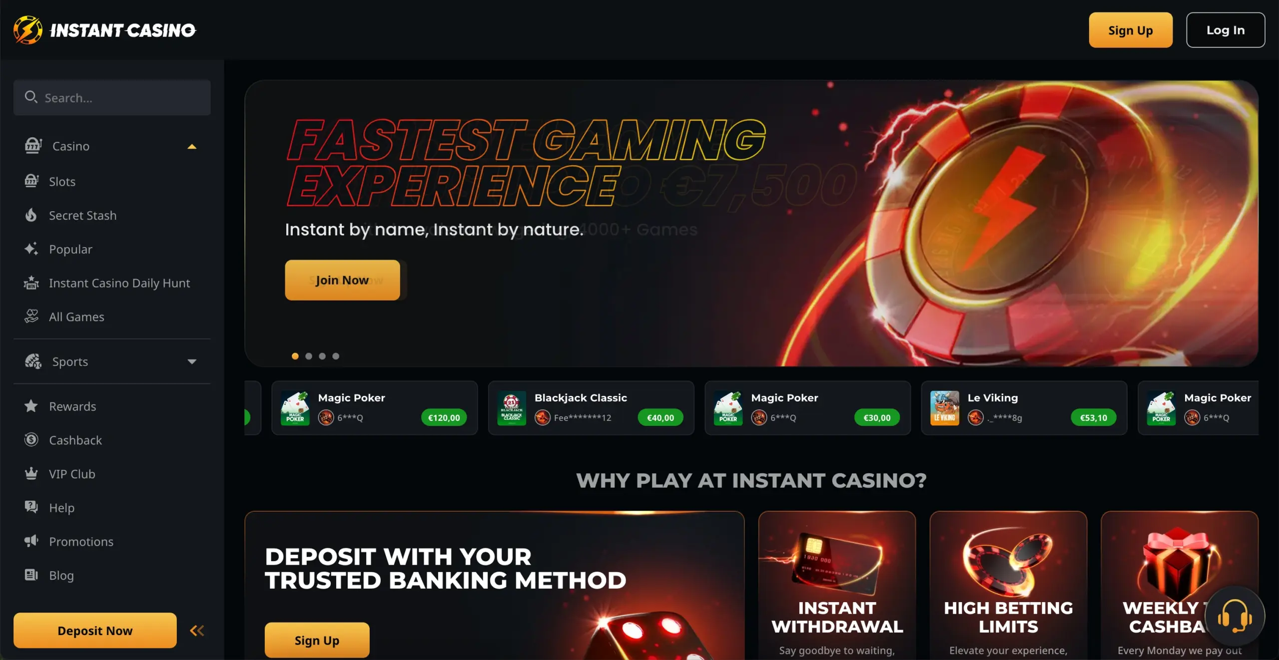 Instant Casino slots pagina screenshot